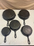 5- Wagnerware Cast Iron Skillets, Nos. 3,5,6,8 and 10