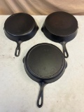 3- Cast Iron Skillets, No. 8 and 9 Iron Mountain, and Vintage No. 8 w/ heat ring