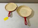 2- Griswold Enamel Pieces, Griswold Slant Logo 200 Skillet Griddle & No. 7 Small Block Skillet