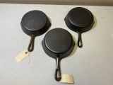 3- No. 5 cast iron skillets, 3 notch Lodge, Wagnerware and Birmingham