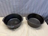 Pair of no. 8 Unmarked Cast Iron Dutch Ovens, no lids
