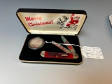 CASEXX #DR6254 TRAPPER DARK RED BONE XMAS SET WITH 1 OZt .999 FINE SILVER COIN (1994) - NICE!