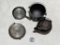 Set of 4 Griswold Miniature Sample cast iron pieces, Skillet, Tea Kettle, 3 Footed kettle, & griddle