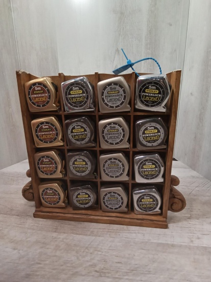 Stanley Powerlock tape display with 16 Stanley tapes