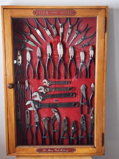 Unused Set of Approx 35 pieces Utica Hand forged tools in orig. hardware store display, nice piece