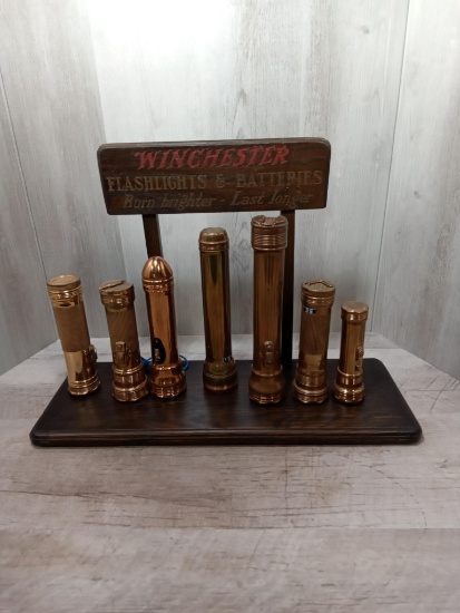 Winchester Flashlight Store display with 7 good Flashlight Super rare display