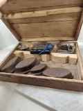 Salesman sample Set sad irons in wooden box