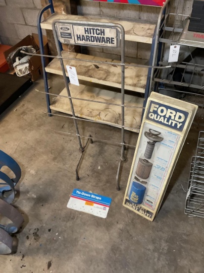 Ford Oil filter informational sign and Hitch Hardware rack