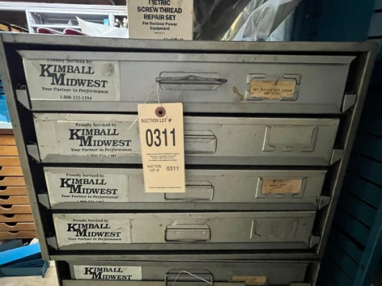 Kimball Midwest 4 drawer hardware cabinet w/ misc contents, Approx. 21 x 17 x 15