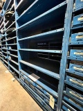 Metal shelf with parts drawer insert, LOADED with hydraulic parts, see all pics