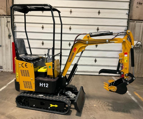 (INV50028) AGT Model H12 Mini Excavator with Blade, Digging Bucket, Mechanical Thumb, Auxilary Hyd.