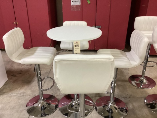 Crome and White Bar Table Set with 4 Adjustable Height Bar Chairs.