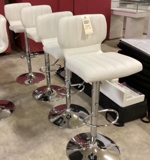 4 Crome and White Adjustable Height Bar Chairs