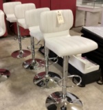 4 Crome and White Adjustable Height Bar Chairs