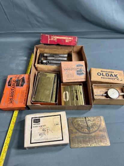 Metal Stencils, Dial Gage Indicator, and saw set w/ original box