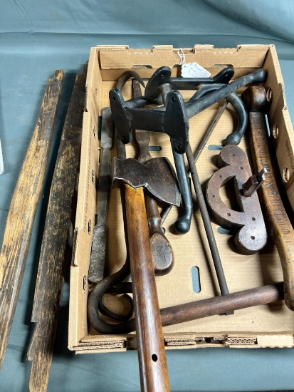 BOXLOT OF MISC. PRIMITIVES, HATCHET IS CRACKED