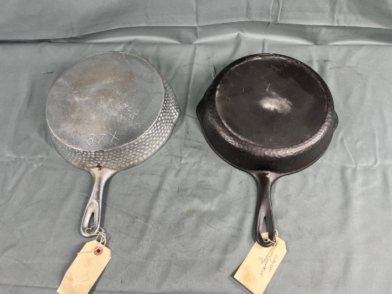 2- Hammered Cast Iron Skillets, no. 8 and no 87, both USA made