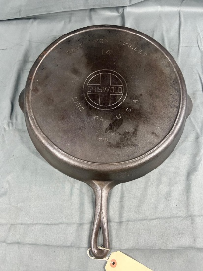Griswold No. 14 Large Block Logo Cast Iron Skillet w/ heat ring
