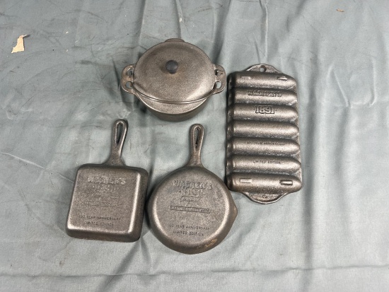 Wagner 1891 Set, Skillet, Square Skillet, Dutch Oven and Cornbread pan