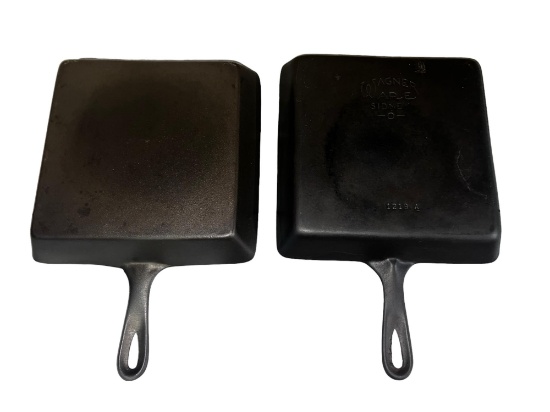 2- Square utility skillets, one marked Wagner 1218A, other unmarked