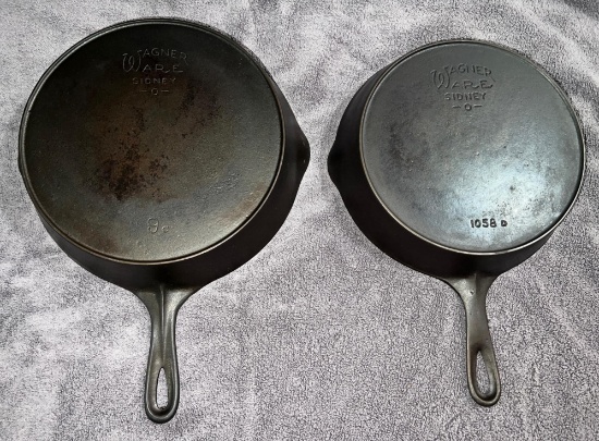 Wagner No 8 and 9 Cast Iron Skillets w/ heat rings