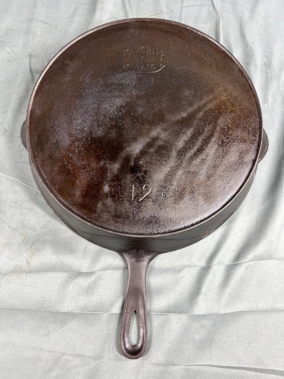 Favorite Piquaware No. 12 Cast Iron Skillet w/ heat ring, Smiley Logo