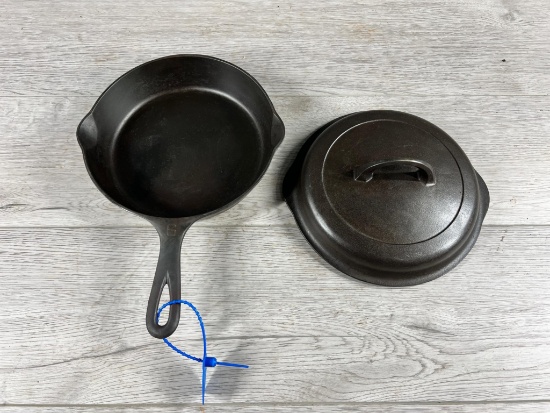 Griswold No. 6 Cast Iron Skillet, Slant Block logo w/ Griswold Skillet Cover