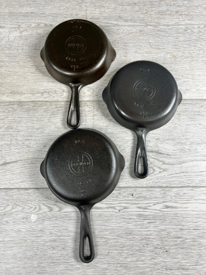 3- Griswold No. 3 Small Block Skillets