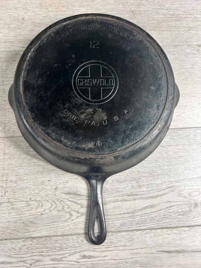 Griswold No. 12 Large Block Logo Cast Iron Skillet w/ heat ring