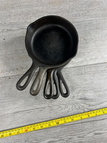4- Wagner no. 3 Cast Iron Skillets