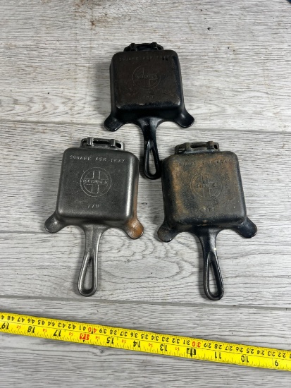 3- Griswold Cast Iron Square Ashtrays