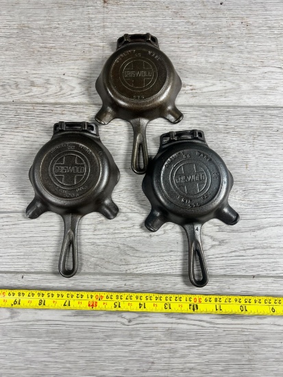3- Griswold Cast Iron Ashtrays