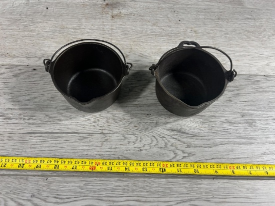 2- Miniature Wagner Cast Iron kettles