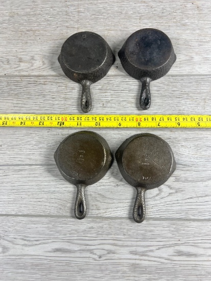 4- Miniature Hammered Cast Iron Skillets