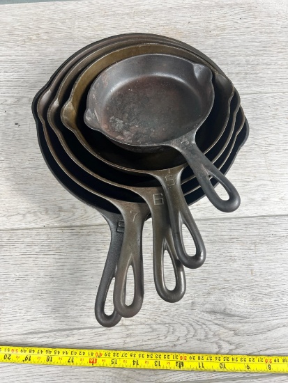 Griswold Large Block Skillet set, nos. 3,5,6,7,8