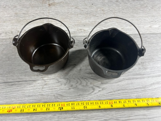 2- Miniature Wagner Cast Iron kettles