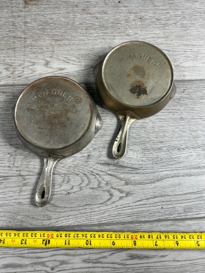 2- Plated Wagner Cast Iron Toy skillets