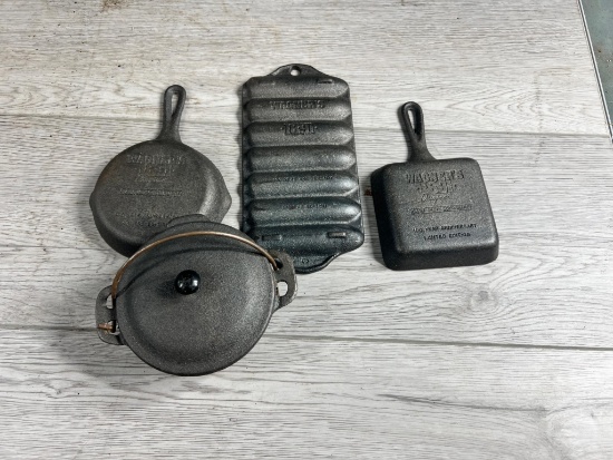 Wagner 1891 Matching Miniature Set, Cornstick, Square Skillet, Round skillet and Dutch Oven