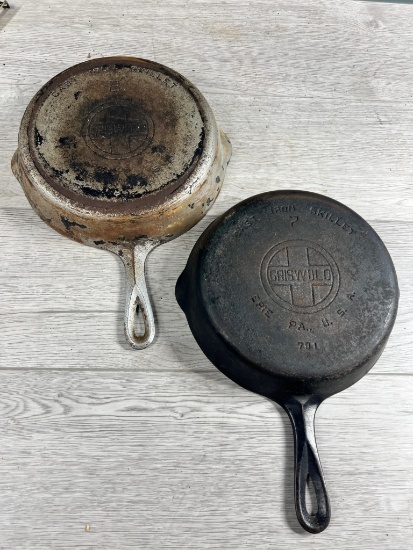 2- Griswold Large Block Skillets, no. 7 and 8