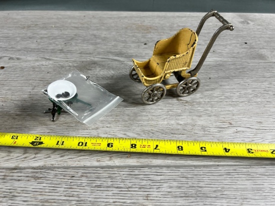 Miniature Scale and Cast Iron Baby Carriage