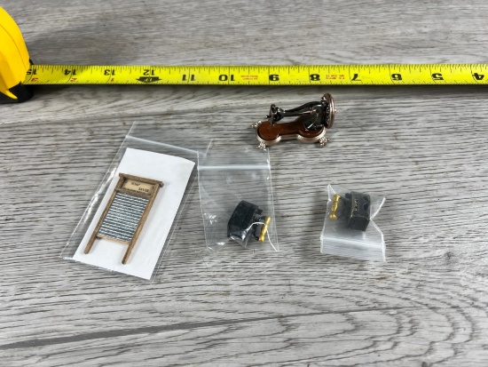Miniature Irons, Washboard and sewing machine