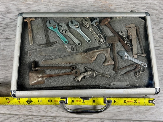 Small display case w/ several miniature tools