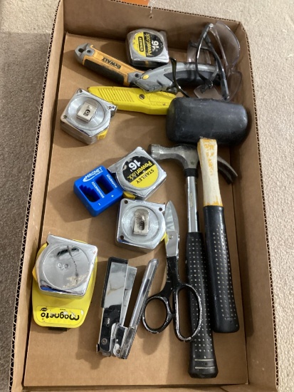 Box Lot, Tape Measures, Utility Knifes, Hammers