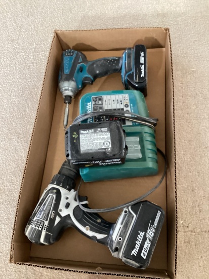 Box Lot, Makita 18 Volt Drill Driver Set with Charger and 3 Batteries