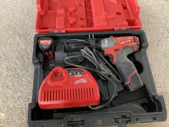 Box Lot, Milwaukee M12 Impact Driver with Charger and 2 Batteries