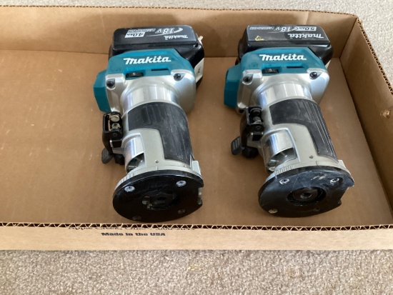 2 Makita XTR01 - 18 Volt Routers with 2 Batteries