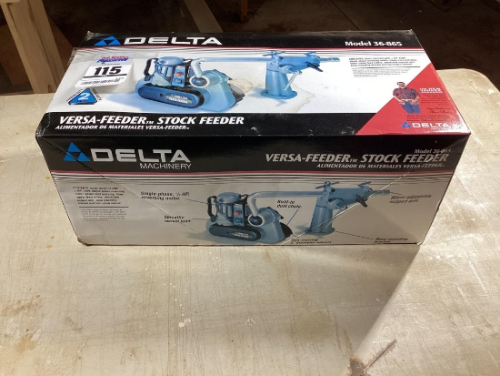 New Unused Delta Model 36-865 Versa Feeder stock feeder, 120 Volt