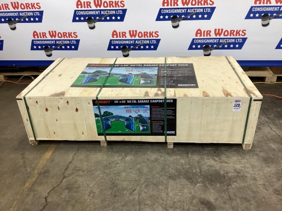 (Inv.13) New Unused Diggit 20' x 30' Model MSC2030F Metal Garage Carport with Enclosed Side Walls