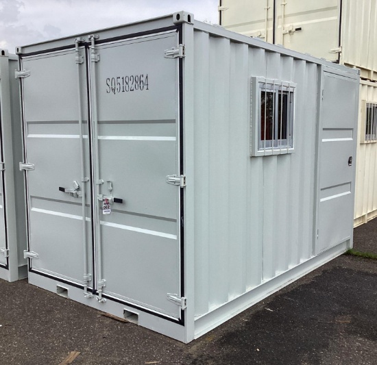 (Inv.2) NEW 1 Trip 12' Site Storage Steel Container Model 12HC With Side Door and Reinforced Window