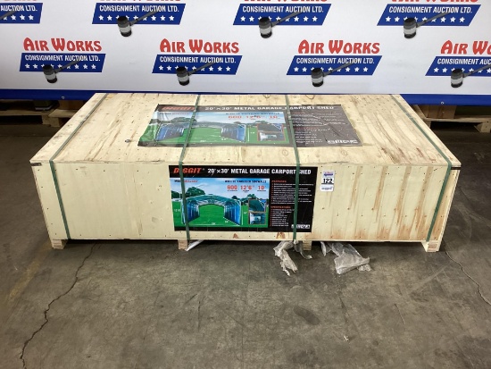 (Inv.59) New Unused Diggit 20' x 30' Model MSC2030F Metal Garage Carport with Enclosed Side Walls